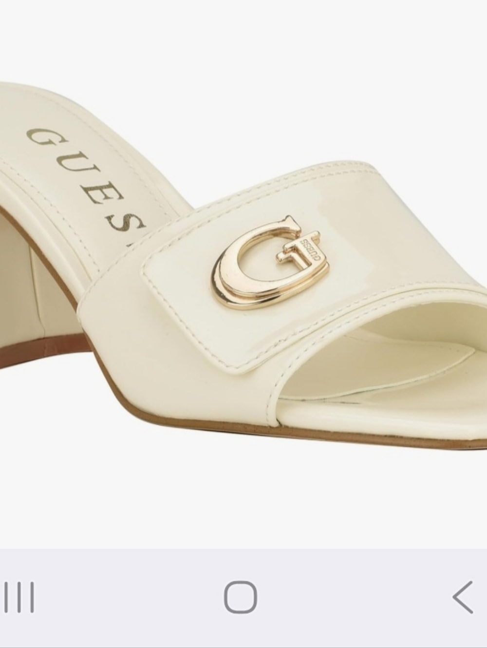 Guess Women's Cream Patent Slide Sandals with Gold G Accent